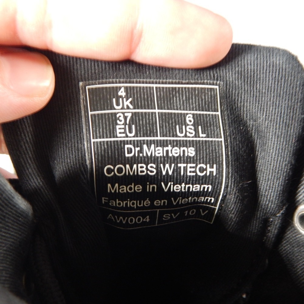 Dr. Doc Martens Combs Tech Boots Unisex M5/W6 Black Ankle High Combat Shoes - Picture 8 of 9
